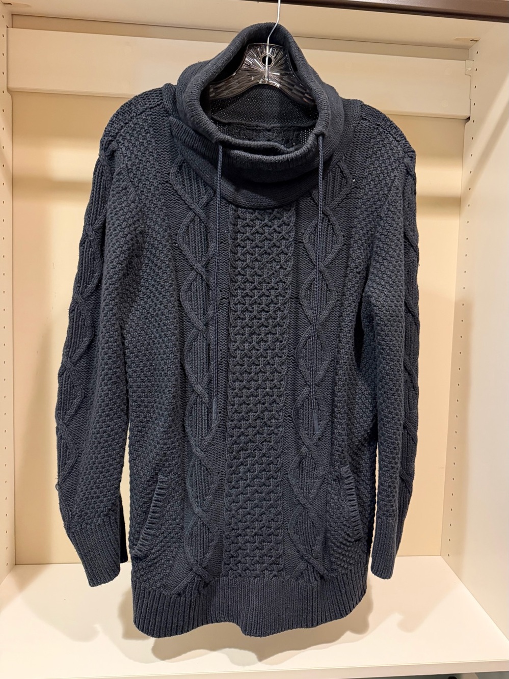 LL Bean Signature Women’s Cable Knit Funnel Neck Sweater - Navy